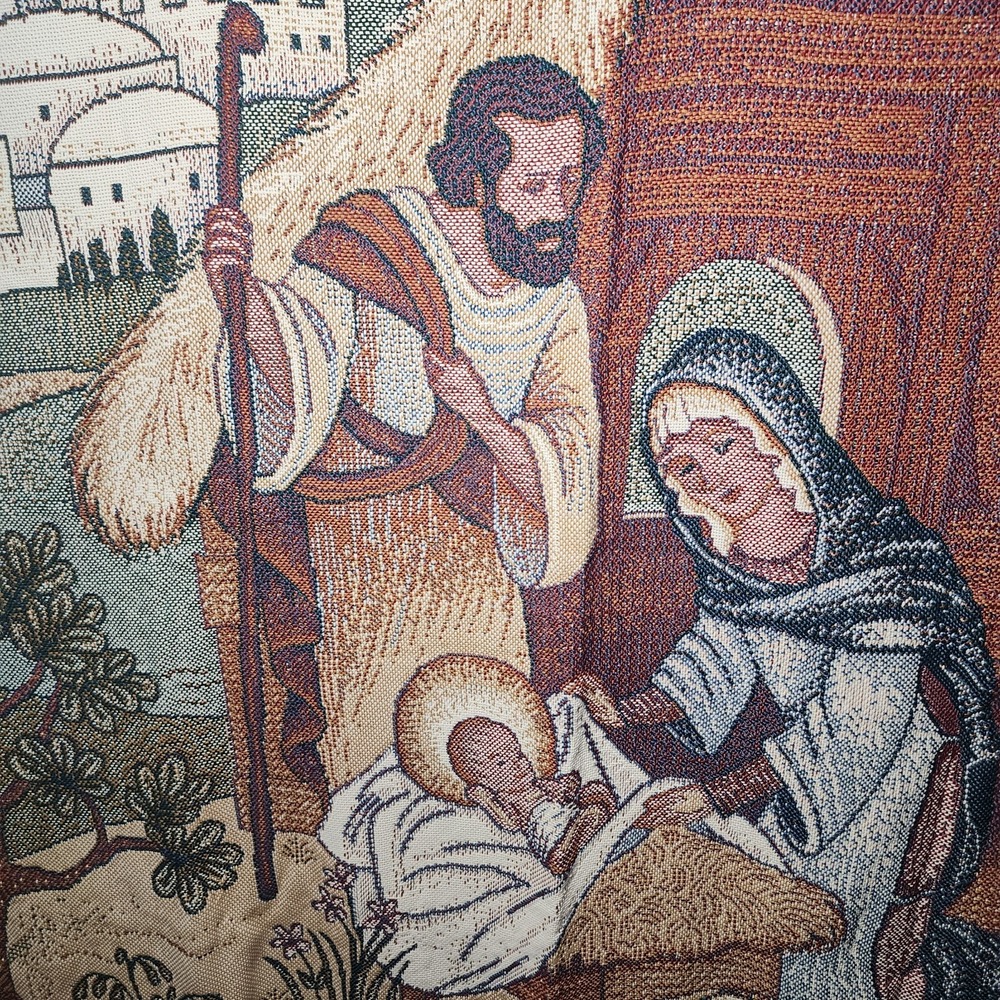 Nativity Baby Jesus in Manger Christmas Woven Tapestry Throw Blanket‎ 55"x48"